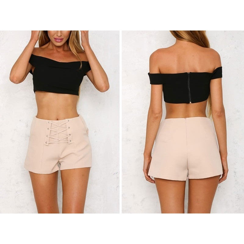 Sexy Zipper Cross Lace Up High Waist Shorts