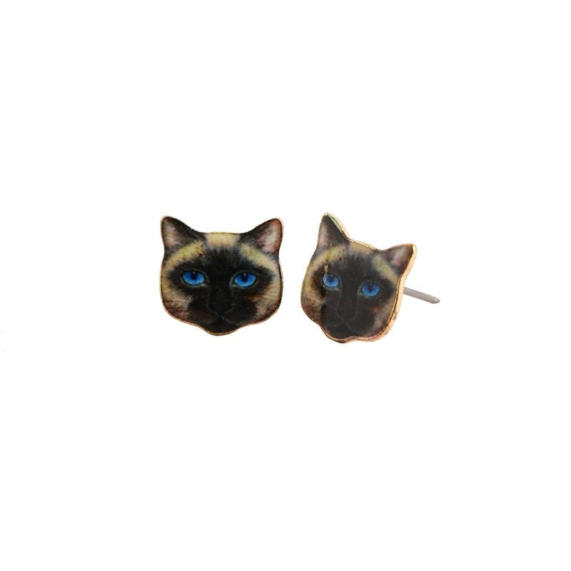 Candy Color Cute Burmese Hair Cat Head Stud Earrings