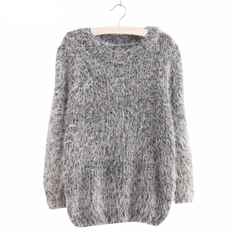Mohair Pullove Autumn Winter O Neck Sweater