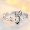 Delicate Silver & Rose Gold Tone Lovely Cat Shape with Clear Crystal Inlaid Ring