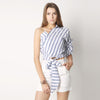Striped One Shoulder Ruffled Blouse