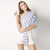 Striped One Shoulder Ruffled Blouse