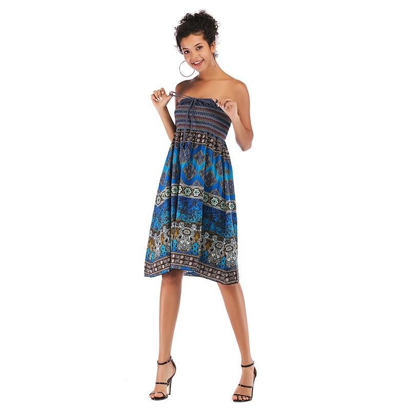 Sexyshine Women's Bohemian Floral Tube Dress - Strapless Mini Dress Or Beach Cover Up (Blue, Size Small)